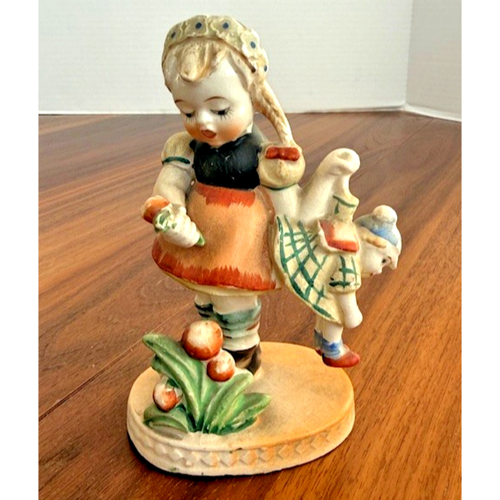 Vintage Japan Little Girl with Doll and flowers Figurine Ceramic